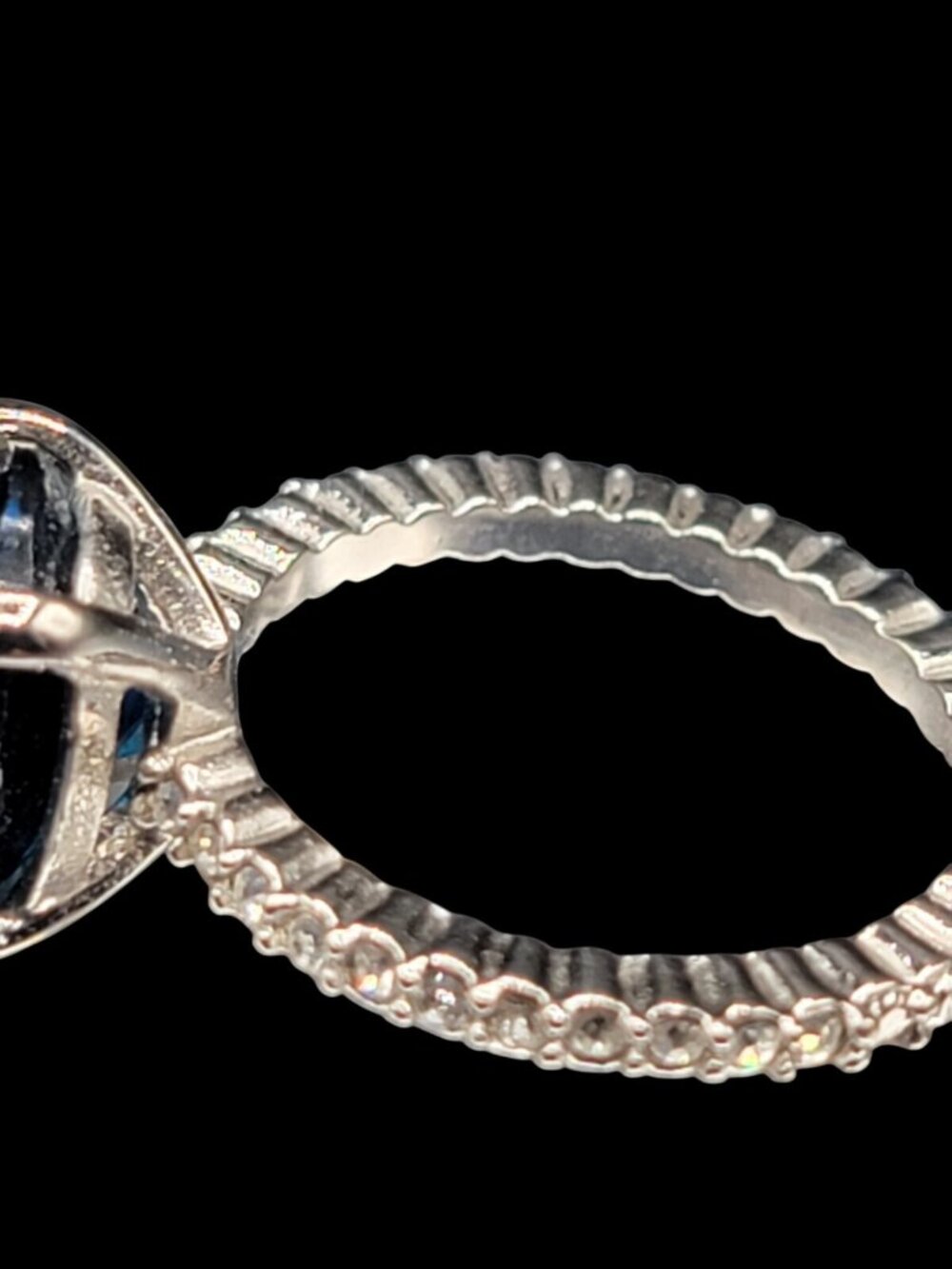 Sterling Silver Sapphire Ring NV Nevada 925 Pave CZ Band Size 6 Cubic Zirconia - Picture 13 of 16